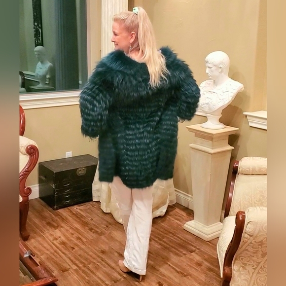 Green & Black Knitted Fox Fur Coat NWT - Picture 13 of 17